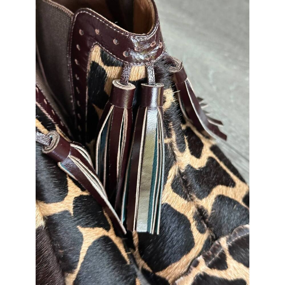 BOTTLE Sao Paulo Haircalf Giraffe Print Tassel Ankle Boots EU 37 US 7 - Picture 2 of 10
